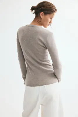 Top en maille fine de cachemire mélangé - Taupe clair — photo 2