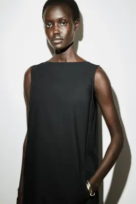 ROBE MIDI EN COTON À OURLET ABAISSÉ - NOIR — photo 2