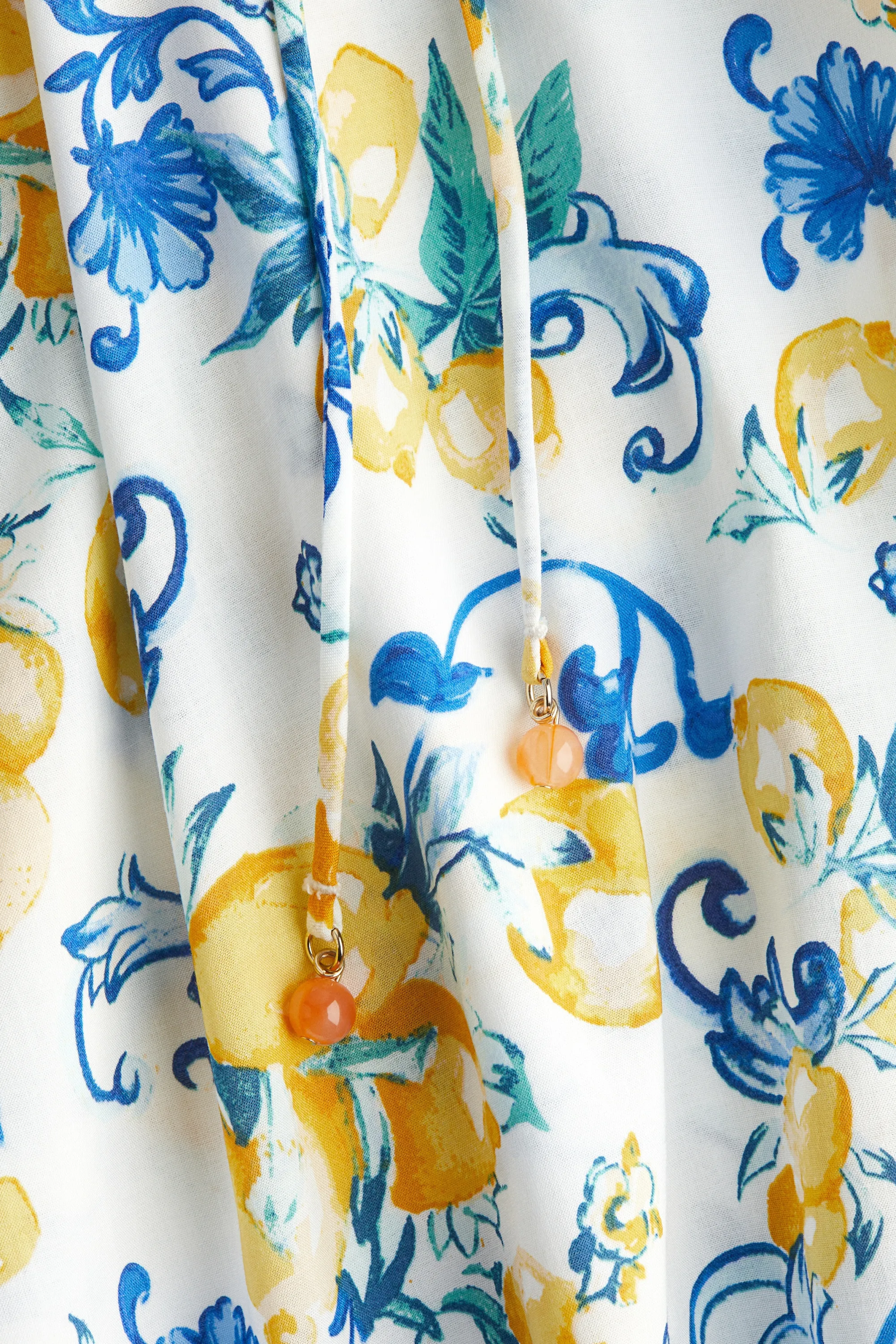 Robe avec ceinture à nouer - Blanc/citrons