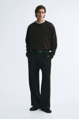 Relaxed Fit Boxy long-sleeved T-shirt - Marron foncé/rayé — photo 2