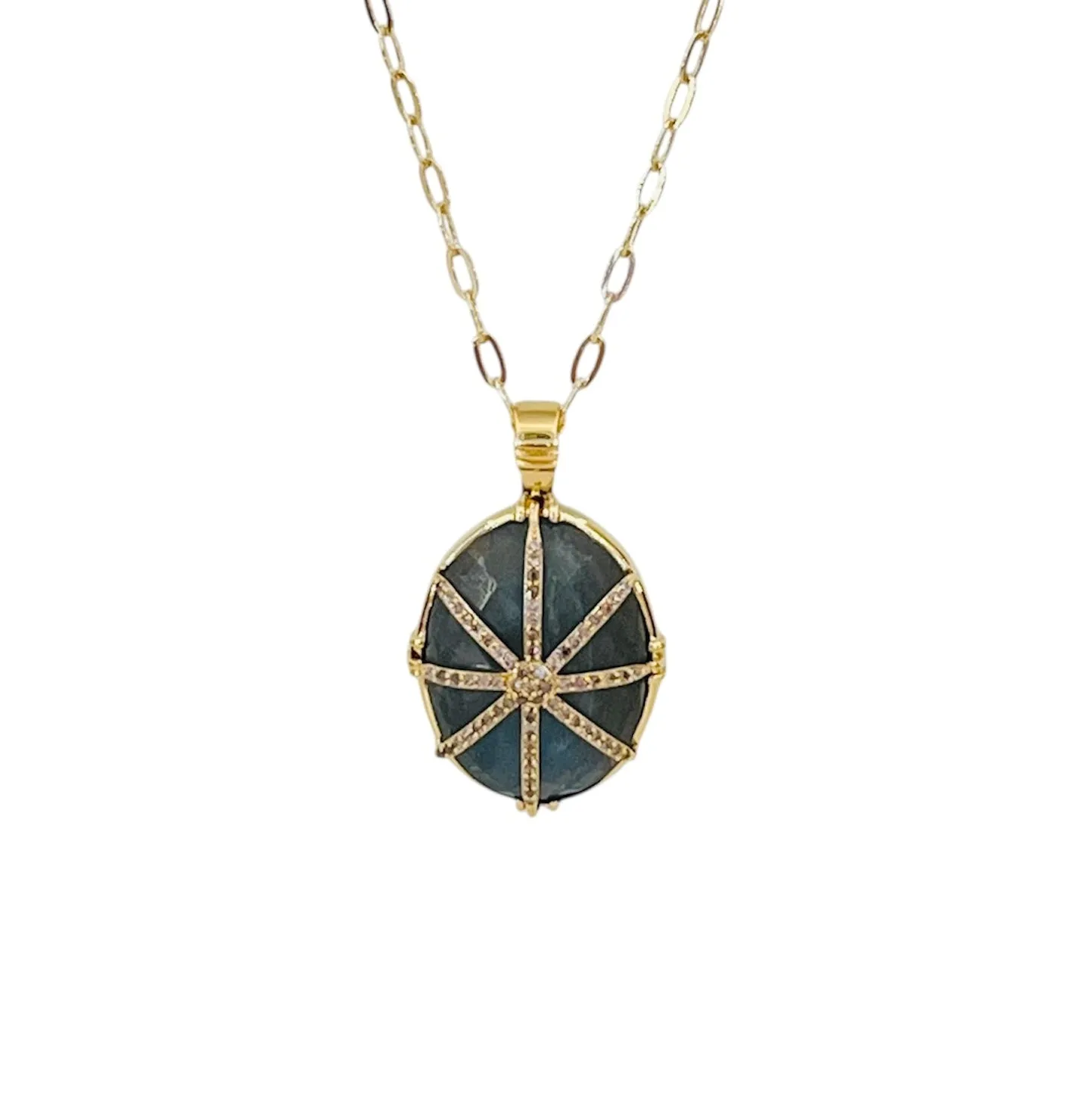 Collier avec pendentif labradorite avec zircons - Au fil de Lo