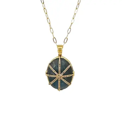 Collier avec pendentif labradorite avec zircons - Au fil de Lo — photo 1