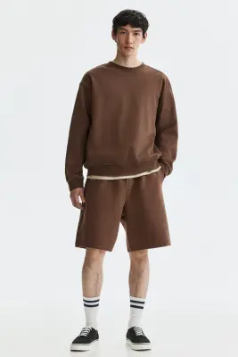 Short Relaxed Fit en interlock - Marron — photo 1