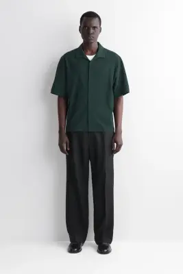 CHEMISE EN COTON FROISSÉ - VERT FONCÉ — photo 3