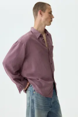 Chemise Relaxed Fit en lin mélangé - Rouge ancien — photo 3