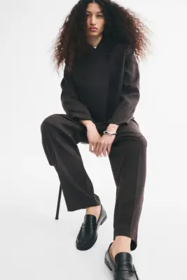 Pantalon chic en twill - Marron/motif pied-de-poule — photo 1