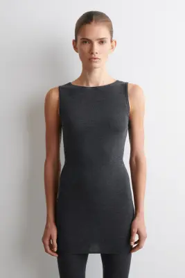 ROBE COURTE SANS COUTURE EN LAINE MÉRINOS - GRIS ANTHRACITE CHINÉ — photo 1