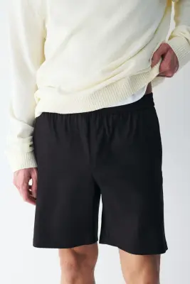 Short Easy-care Relaxed Fit en lin mélangé - Noir — photo 1