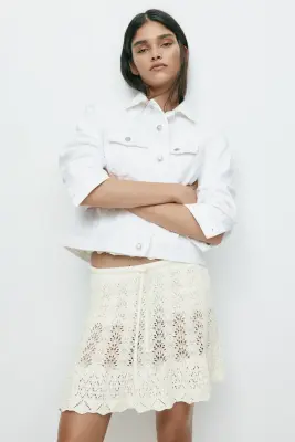 Jupe en maille pointelle - Blanc — photo 1