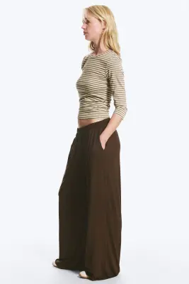 Pantalon en jersey taille basse coupe décontractée - Marron foncé — photo 2