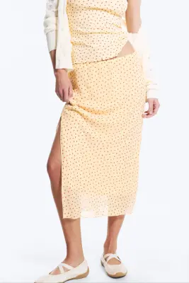 Jupe midi taille basse - Jaune clair - floral — photo 1