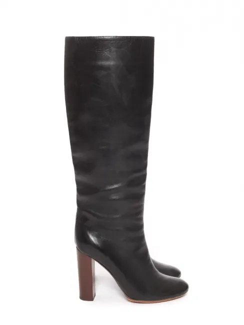 Bottes hautes à talon bois en cuir noir Prix boutique 1000€ Taille 40
