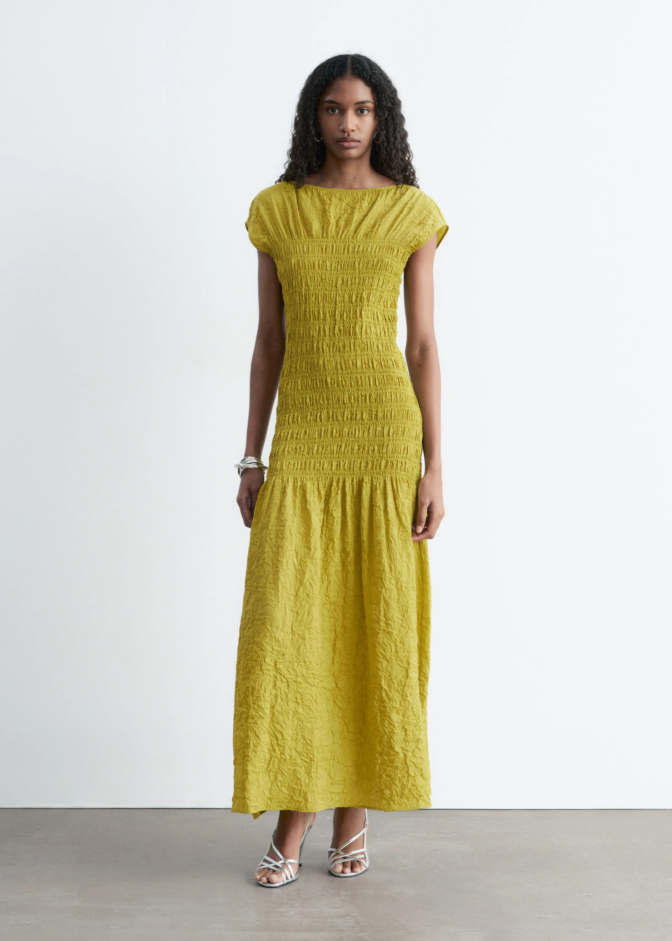 Robe longue à smocks - Moutarde