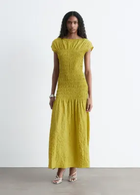 Robe longue à smocks - Moutarde — photo 1