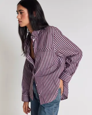 Chemise Stanislas rayures prune — photo 4
