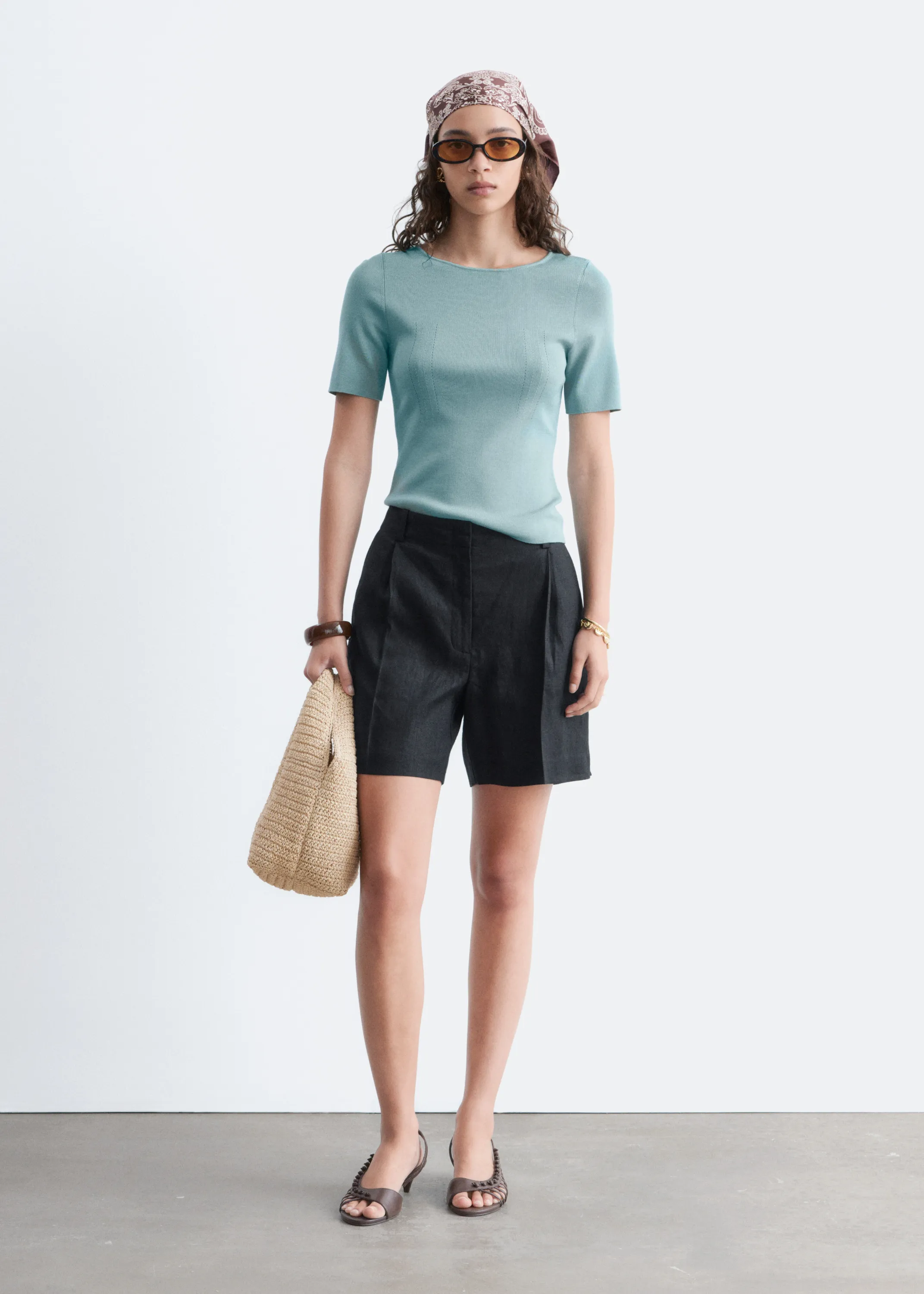 T-shirt ajusté en maille - Bleu acier