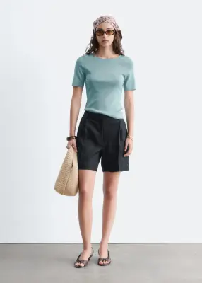T-shirt ajusté en maille - Bleu acier — photo 1