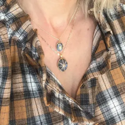 Collier avec pendentif labradorite avec zircons - Au fil de Lo — photo 2