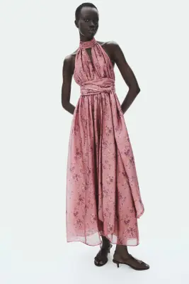 Robe dos nu avec liens à nouer - Rose ancien/fleuri — photo 1