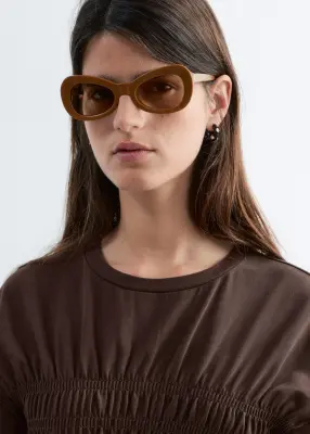 Robe midi à smocks - Marron foncé — photo 2