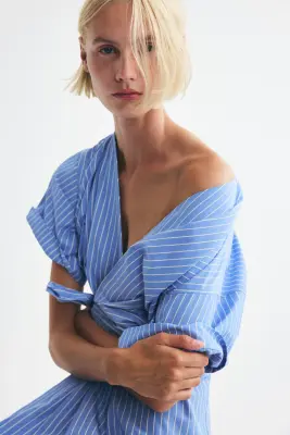 Robe portefeuille midi - Bleu clair/rayures tennis — photo 3