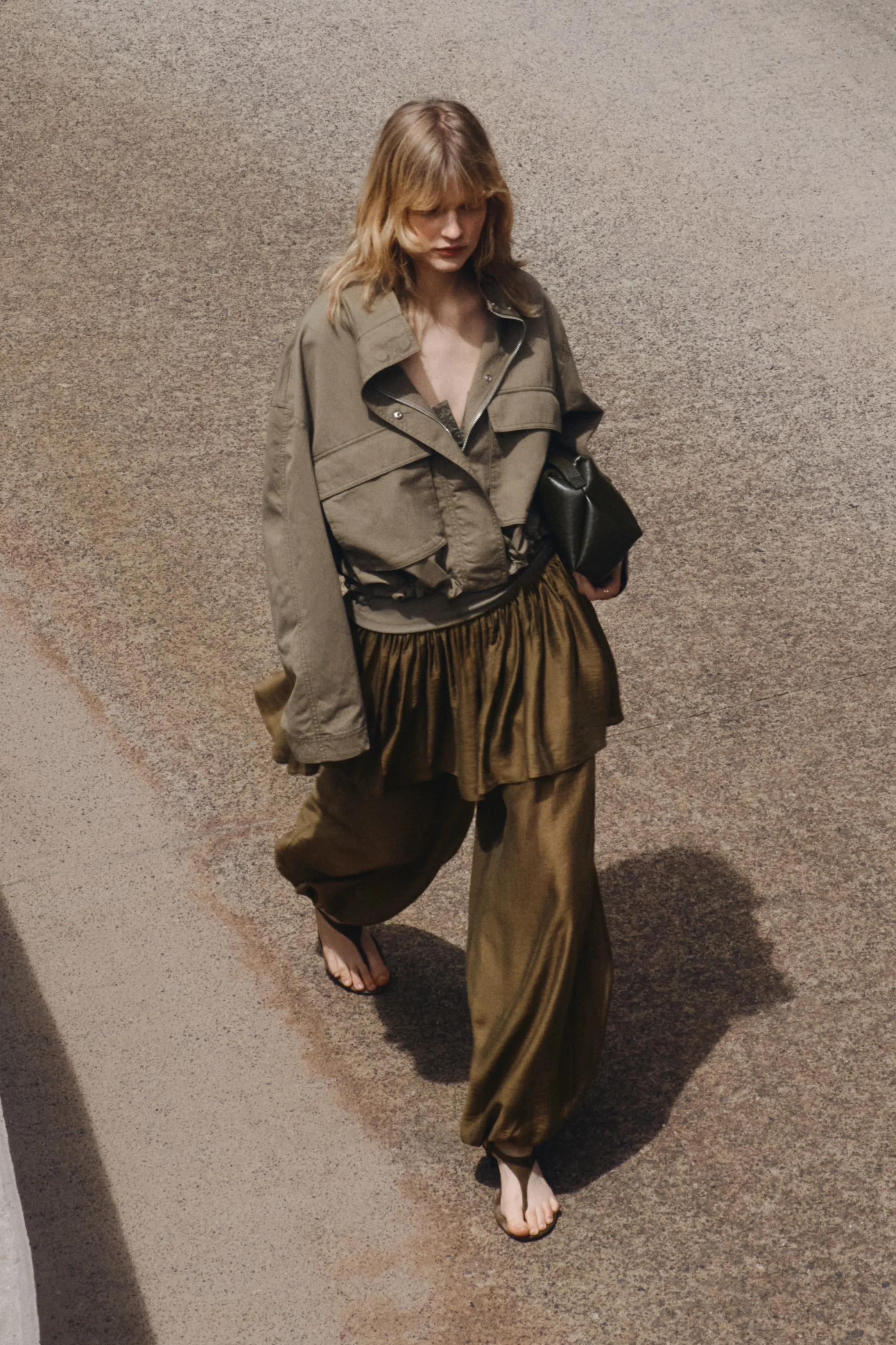 Pantalon ballon avec jupe superposée - Vert olive