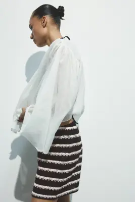 Short en maille avec taille élastique - Marron foncé/rayé — photo 1