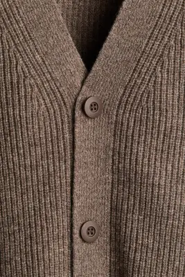 Gilet Regular Fit en maille de laine côtelée - Taupe foncé — photo 5