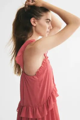 Robe volantée en plumetis - Rose foncé — photo 3