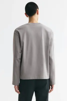 T-shirt à manches longues Relaxed Fit en interlock - Taupe clair — photo 3