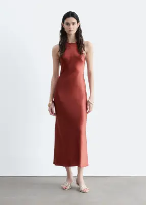 Robe midi en satin sans manches - Rouge foncé — photo 1