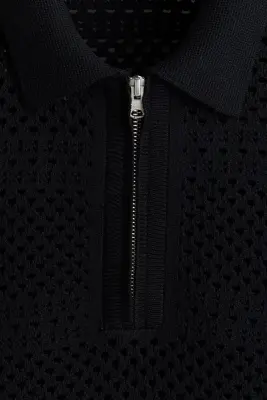Polo Relaxed fit en maille ajourée - Noir — photo 5