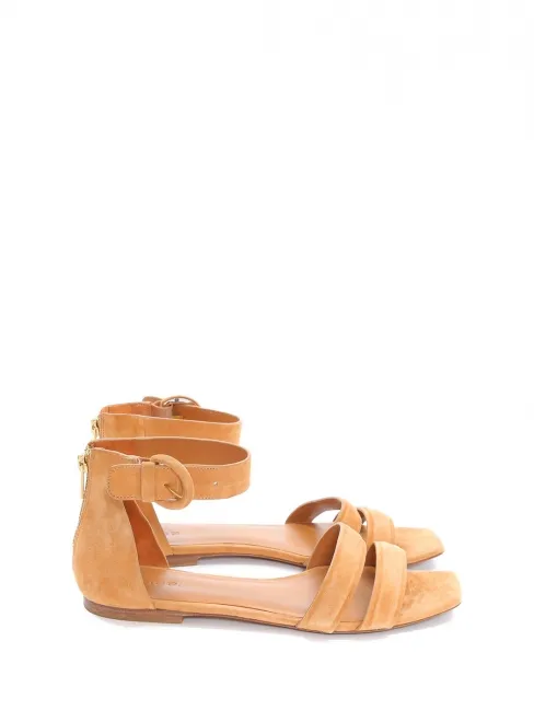 Sandales plates à bride cheville en suede marron camel Prix boutique 265€ Taille 39
