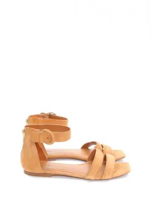 Sandales plates à bride cheville en suede marron camel Prix boutique 265€ Taille 39 — photo 1