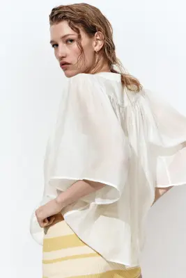 Blouse à manches papillon - Blanc — photo 4