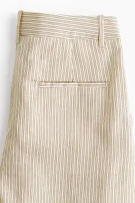 Pantalon barrel en lin mélangé - Beige/rayé — photo 4
