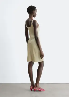 Robe nuisette courte en satin - Beige — photo 5