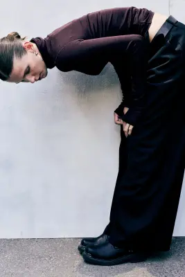 Pantalon de costume ample en laine mélangée taille basse - Noir — photo 2