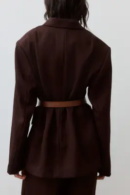 Blazer croisé avec ceinture - Marron foncé — photo 4