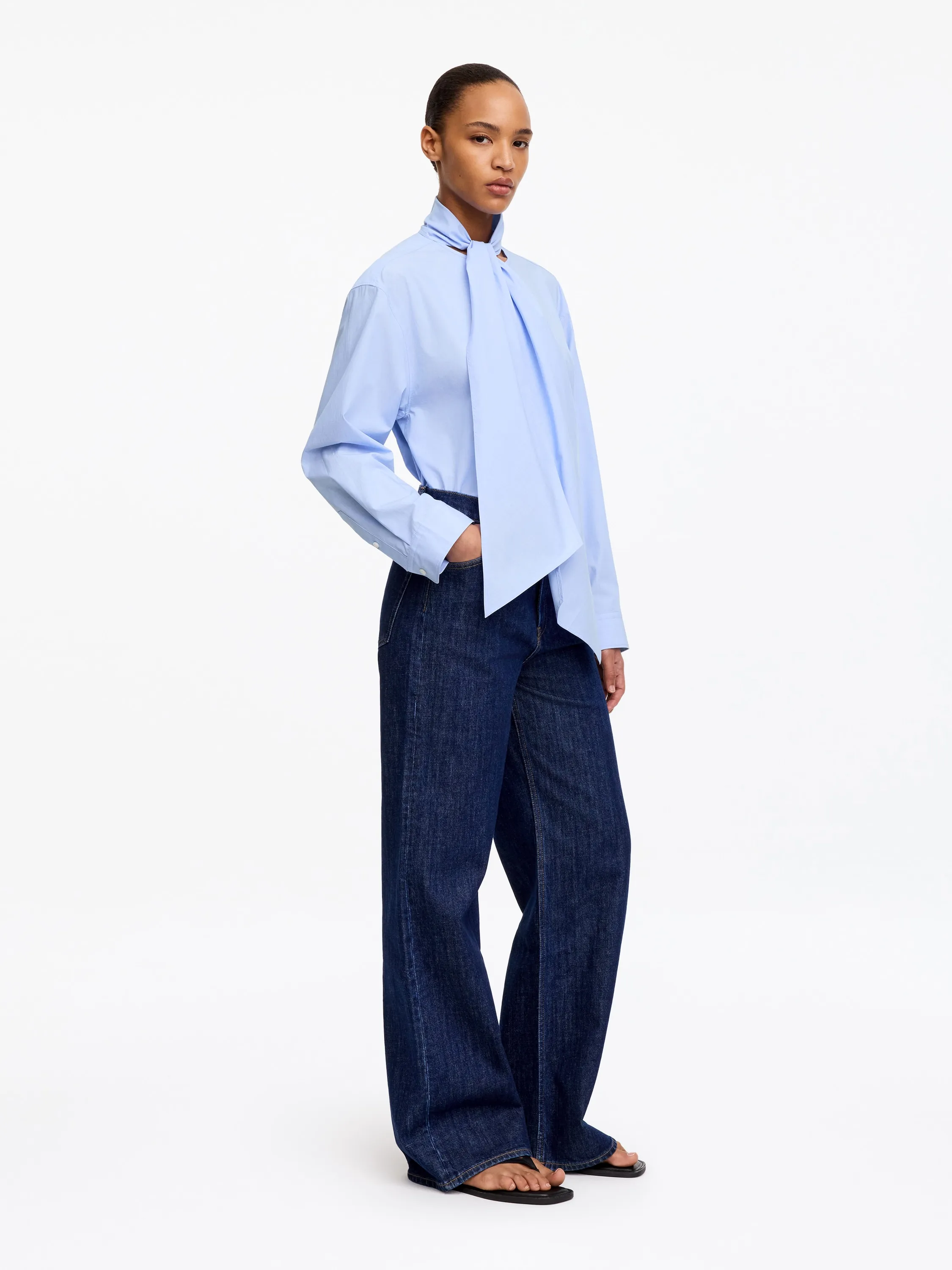 Blouse avec foulard en coton pima - Bleu ciel