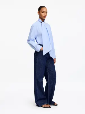 Blouse avec foulard en coton pima - Bleu ciel — photo 1