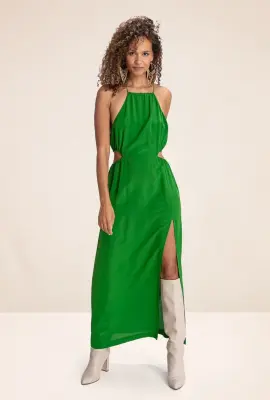 Robe longue Milano en soie vert Lime – Karma Koma — photo 1