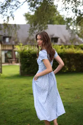 Estelle Cap Sleeve Midi Dress - Blue floral — photo 5