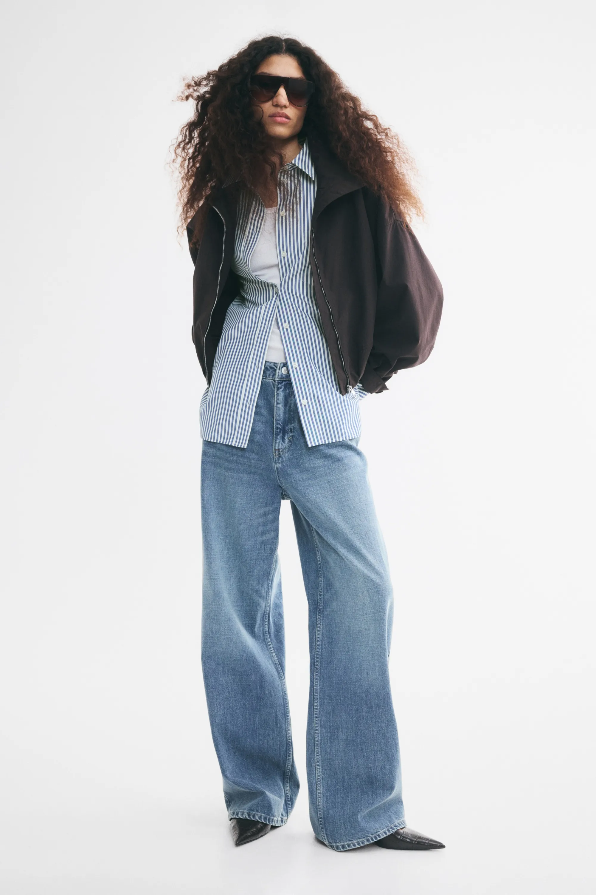 Chemise oversize en tissu ratière - Bleu ancien/rayé