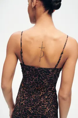Robe ajustée en mesh - Marron foncé/imprimé léopard — photo 3