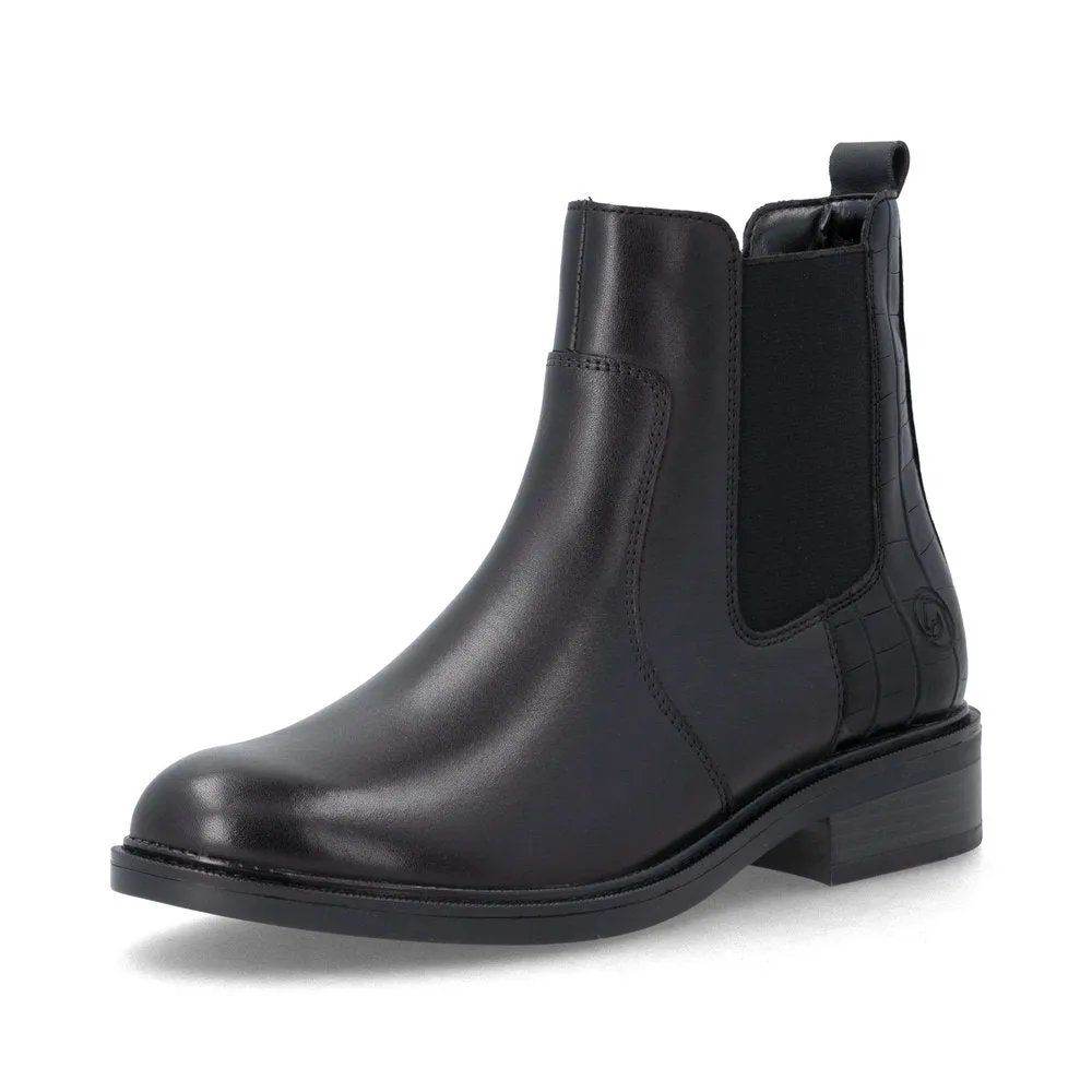Bottines Remonte D2W78-00 Noires - Cuir Lisse Zip Talon Bloc Grande Pointure Femme