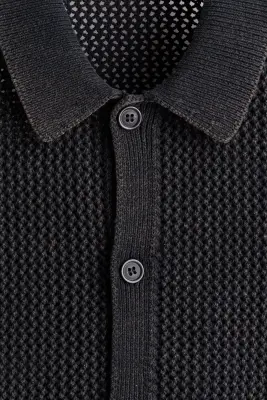 Chemise Relaxed fit en maille ajourée - Noir — photo 4
