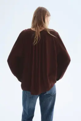 Blouse oversize en viscose - Marron foncé — photo 2