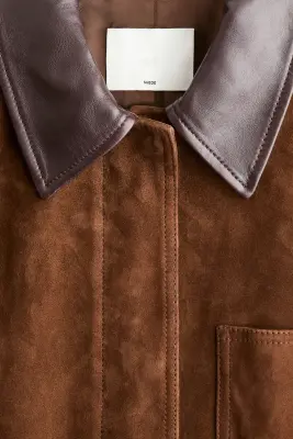 Veste en cuir velours avec col - Marron — photo 4