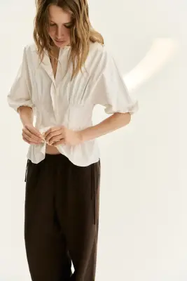 Blouse cintrée en coton - Ivoire — photo 2